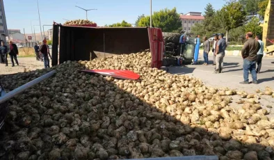 Muş’ta Şeker Pancarı Yüklü Traktör Devrildi